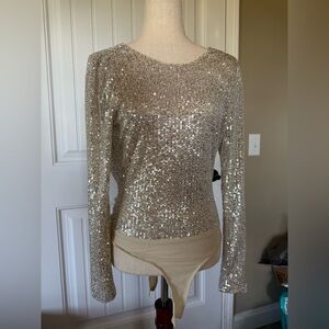 Lulu’s Gold Sequin Bodysuit‎
